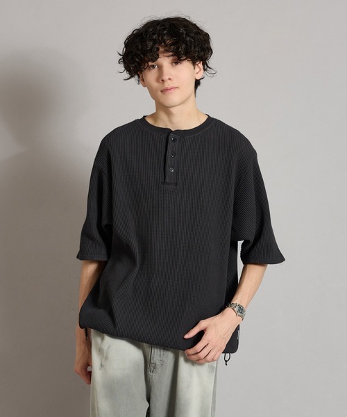 tシャツ ピグメントワッフルヘンリーネックカットソー レディース メンズ HENRY NECK PIGMENT WAFFLE TEE / ヘンリーネックピグメント