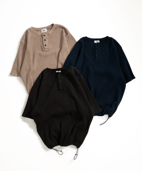 WETTEMPT（ウィテンプト）の「HENRY NECK PIGMENT WAFFLE TEE / ヘンリーネックピグメントワッフルT（Tシャツ/カットソー・メンズ・カーキ/グレー/チャコールグレー/ブラック/ベージュ/ネイビー・SMALL/MEDIUM/LARGE）」の14枚目の写真