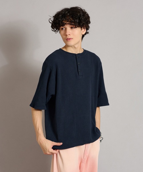 セール】HENRY NECK PIGMENT WAFFLE TEE / ヘンリーネックピグメント