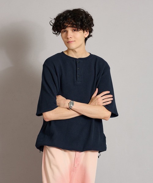 HENRY NECK PIGMENT WAFFLE TEE / ヘンリーネックピグメント