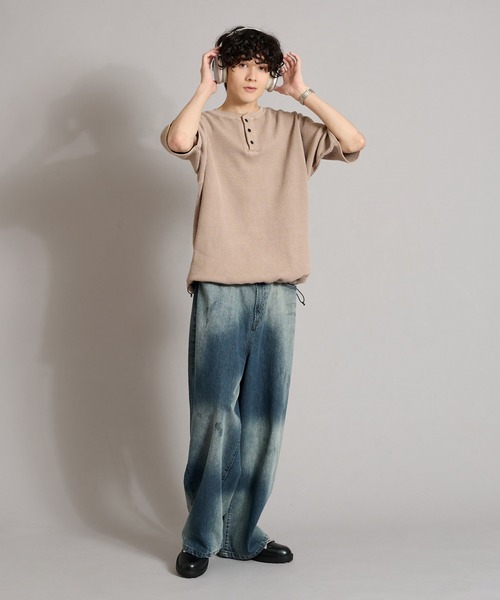 WETTEMPT（ウィテンプト）の「HENRY NECK PIGMENT WAFFLE TEE / ヘンリーネックピグメントワッフルT（Tシャツ/カットソー・メンズ・カーキ/グレー/チャコールグレー/ブラック/ベージュ/ネイビー・SMALL/MEDIUM/LARGE）」の21枚目の写真