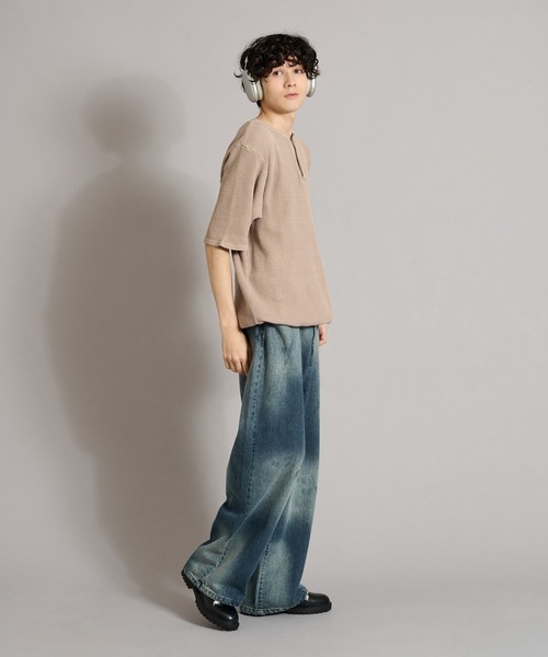 WETTEMPT（ウィテンプト）の「HENRY NECK PIGMENT WAFFLE TEE / ヘンリーネックピグメントワッフルT（Tシャツ/カットソー・メンズ・カーキ/グレー/チャコールグレー/ブラック/ベージュ/ネイビー・SMALL/MEDIUM/LARGE）」の12枚目の写真