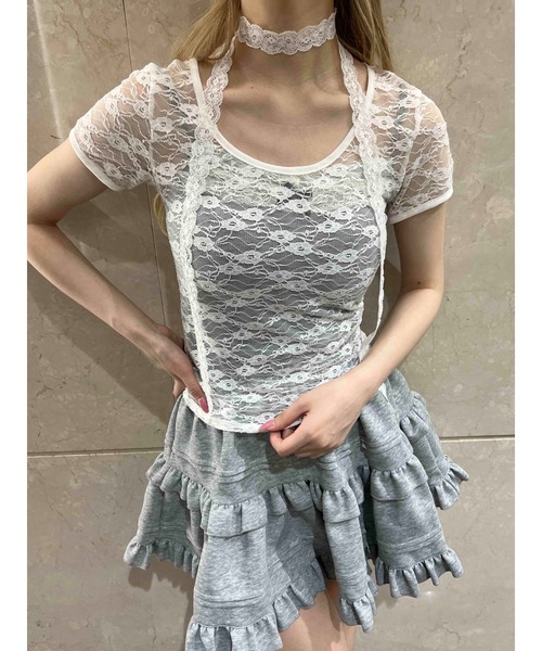 PHILLY(フィリー)の「【プチプラ\2199★】ピチレースTシャツ(Tシャツ/カットソー・レディース・ホワイト/ブラック・FREE)」の2枚目の写真