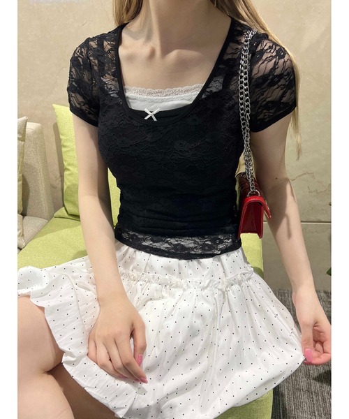 PHILLY(フィリー)の「【プチプラ\2199★】ピチレースTシャツ(Tシャツ/カットソー・レディース・ホワイト/ブラック・FREE)」の1枚目の写真