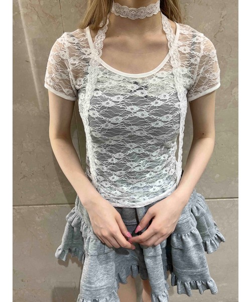PHILLY(フィリー)の「【プチプラ\2199★】ピチレースTシャツ(Tシャツ/カットソー・レディース・ホワイト/ブラック・FREE)」の5枚目の写真