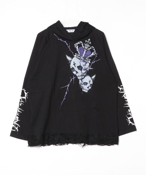 NOVESSEL(ノベセル)の「『TricuspidC/トライカスピッドシー』フード付きスカルプリントロングスリーブTシャツ(Tシャツ/カットソー・レディース・ブラック/ホワイト・FREE)」の3枚目の写真