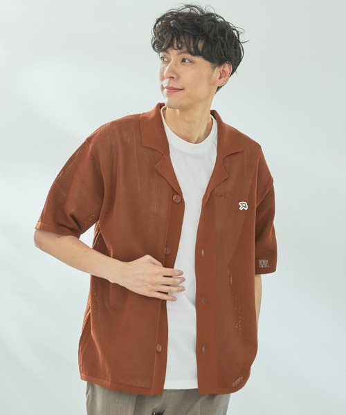 セール】メッシュニット シャツ カーディガン + Tシャツ セット