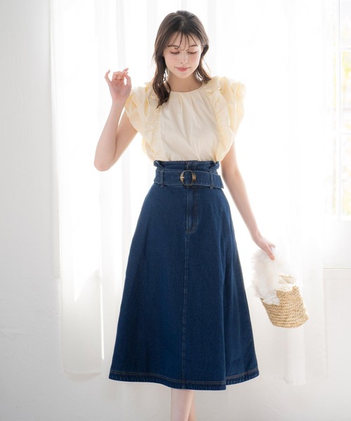 NOELA(ノエラ)の「デニムフレアスカート(デニムスカート・レディース・ダークインディゴブルー/インディゴブルー・S/M)」の2枚目の写真