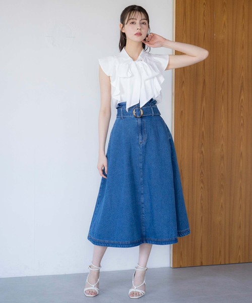 NOELA(ノエラ)の「デニムフレアスカート(デニムスカート・レディース・ダークインディゴブルー/インディゴブルー・S/M)」の7枚目の写真