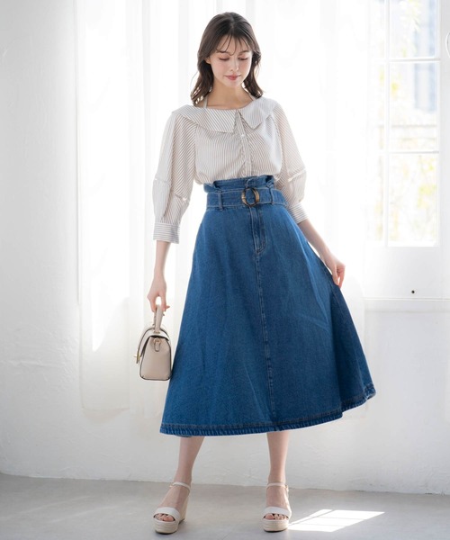 NOELA(ノエラ)の「デニムフレアスカート(デニムスカート・レディース・ダークインディゴブルー/インディゴブルー・S/M)」の9枚目の写真