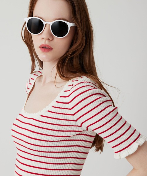 DEICY（デイシー）の「コンパクトボーダーリブニット（ニット/セーター・レディース・レッド/ブラック/サックスブルー・FREE）」の17枚目の写真