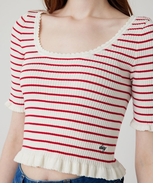 DEICY（デイシー）の「コンパクトボーダーリブニット（ニット/セーター・レディース・レッド/ブラック/サックスブルー・FREE）」の21枚目の写真