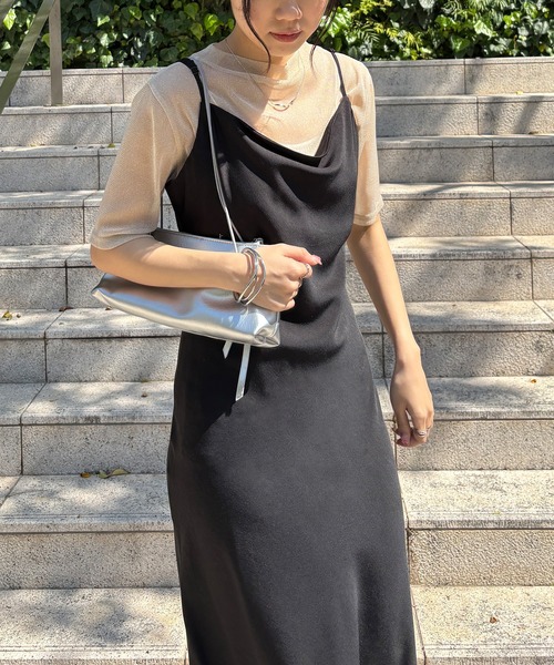 ISOOK（アイスー）の「【ISOOK / アイスー】シアーラメプチハイネックトップス / ラメトップス シアートップス オケージョン シアーT ブラウス スタンドカラー 半袖 夏服 夏トップス 春服 春トップス ZOZOTOWN限定（Tシャツ/カットソー・レディース・ネイビー/シャンパン/ブラック・FREE）」の21枚目の写真