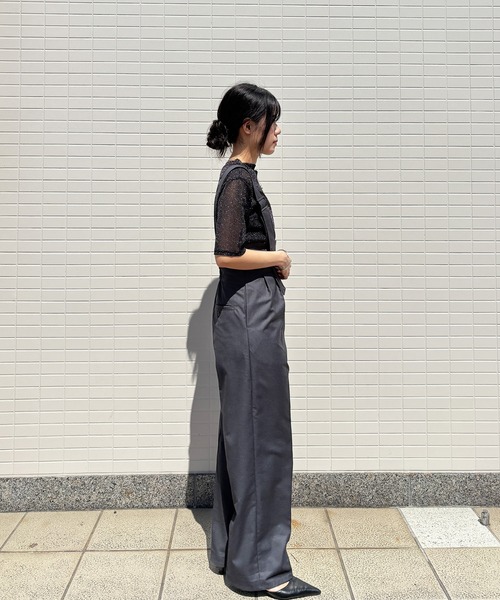 ISOOK（アイスー）の「【ISOOK / アイスー】シアーラメプチハイネックトップス / ラメトップス シアートップス オケージョン シアーT ブラウス スタンドカラー 半袖 夏服 夏トップス 春服 春トップス ZOZOTOWN限定（Tシャツ/カットソー・レディース・ネイビー/シャンパン/ブラック・FREE）」の5枚目の写真