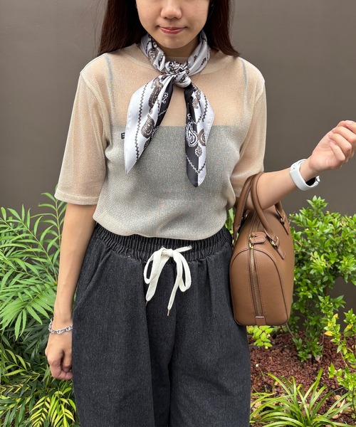 セール】【ISOOK / アイスー】シアーラメプチハイネックトップス