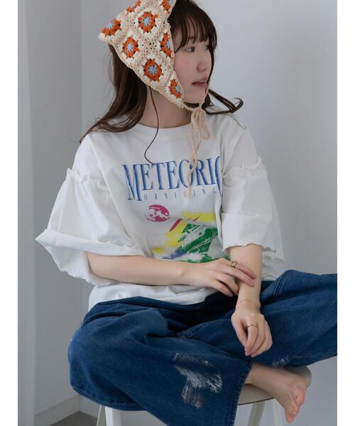 ehka sopo（エヘカソポ）の「ヴィンテージ加工プリントTシャツ（Tシャツ/カットソー・レディース・チャコールグレー/ブルー/オフホワイト・F）」の2枚目の写真