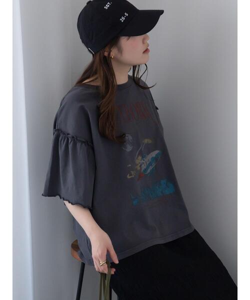 ehka sopo（エヘカソポ）の「ヴィンテージ加工プリントTシャツ（Tシャツ/カットソー・レディース・チャコールグレー/ブルー/オフホワイト・F）」の5枚目の写真