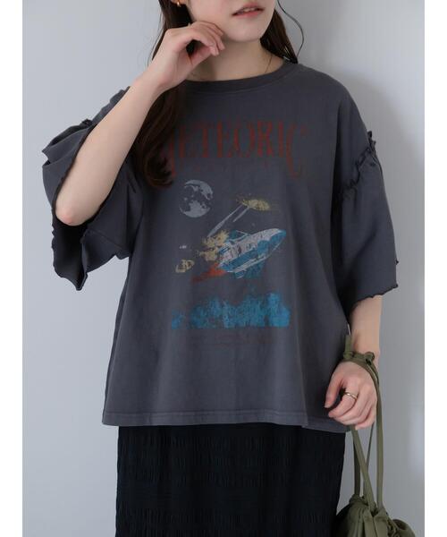 ehka sopo（エヘカソポ）の「ヴィンテージ加工プリントTシャツ（Tシャツ/カットソー・レディース・チャコールグレー/ブルー/オフホワイト・F）」の7枚目の写真