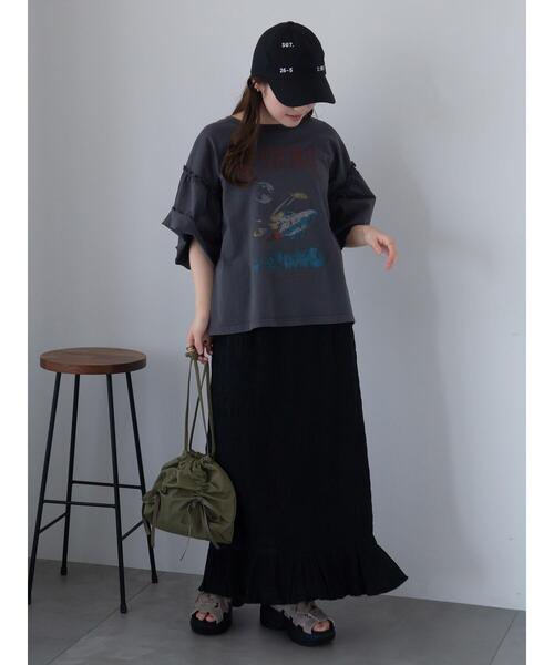 ehka sopo（エヘカソポ）の「ヴィンテージ加工プリントTシャツ（Tシャツ/カットソー・レディース・チャコールグレー/ブルー/オフホワイト・F）」の12枚目の写真