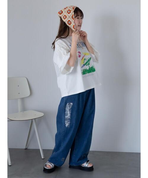 ehka sopo（エヘカソポ）の「ヴィンテージ加工プリントTシャツ（Tシャツ/カットソー・レディース・チャコールグレー/ブルー/オフホワイト・F）」の19枚目の写真