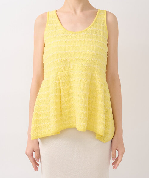 La boutique BonBon（ラブティックボンボン）の「【きれい目カジュアル】ツイードノースリペプラムニット（ベスト・レディース・ホワイト/イエロー・FREE）」の12枚目の写真