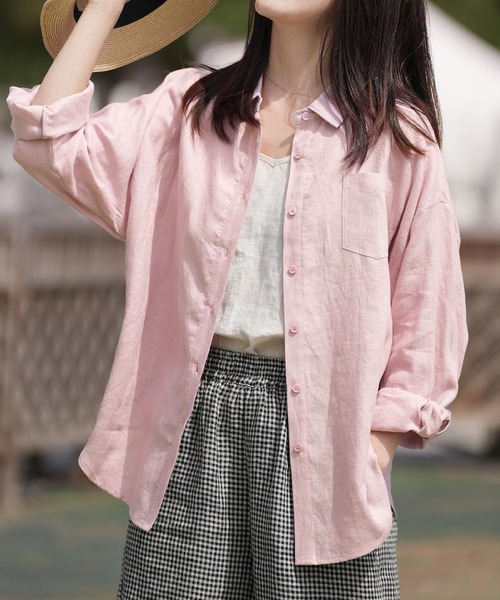 BLANC FICELLE(ブランフィセル)の「麻混 シャツ(シャツ/ブラウス・レディース・ブルー/ピンク/キャメル・M/L/XL)」の11枚目の写真