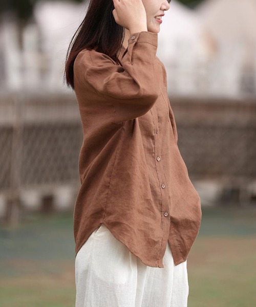 BLANC FICELLE(ブランフィセル)の「麻混 シャツ(シャツ/ブラウス・レディース・ブルー/ピンク/キャメル・M/L/XL)」の18枚目の写真