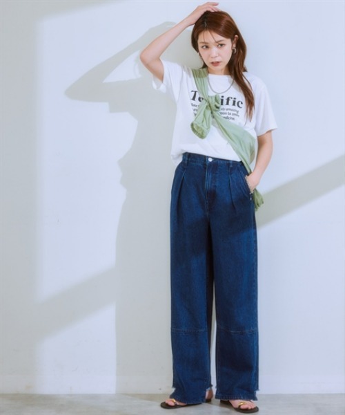 nissen(ニッセン)の「ワンタック切替バックフリンジワイドデニムパンツ(デニムパンツ・レディース・ネイビー/ブルー・S/M/L/LL)」の5枚目の写真