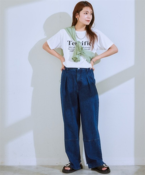 nissen(ニッセン)の「ワンタック切替バックフリンジワイドデニムパンツ(デニムパンツ・レディース・ネイビー/ブルー・S/M/L/LL)」の6枚目の写真