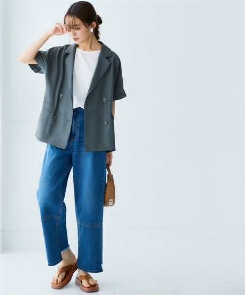 nissen(ニッセン)の「ワンタック切替バックフリンジワイドデニムパンツ(デニムパンツ・レディース・ネイビー/ブルー・S/M/L/LL)」の8枚目の写真