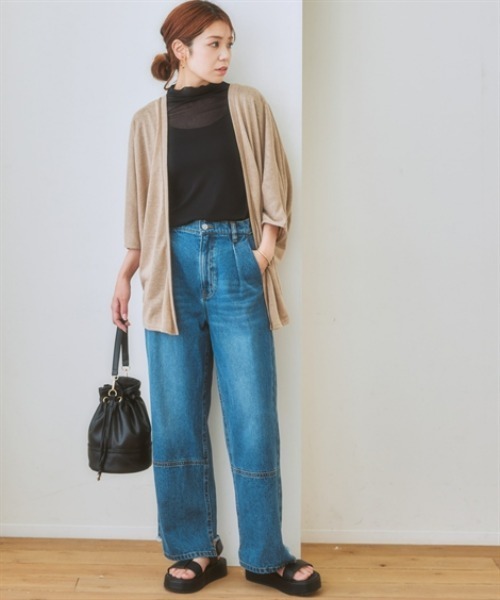 nissen(ニッセン)の「ワンタック切替バックフリンジワイドデニムパンツ(デニムパンツ・レディース・ネイビー/ブルー・S/M/L/LL)」の9枚目の写真