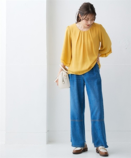 nissen(ニッセン)の「ワンタック切替バックフリンジワイドデニムパンツ(デニムパンツ・レディース・ネイビー/ブルー・S/M/L/LL)」の12枚目の写真