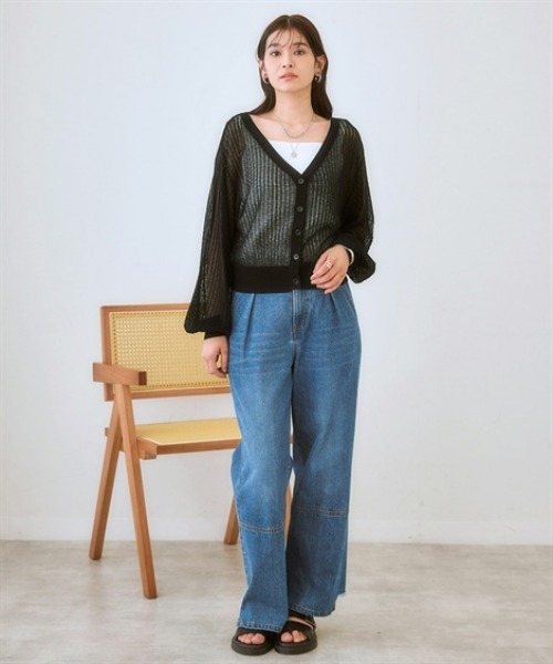 nissen(ニッセン)の「ワンタック切替バックフリンジワイドデニムパンツ(デニムパンツ・レディース・ネイビー/ブルー・S/M/L/LL)」の14枚目の写真