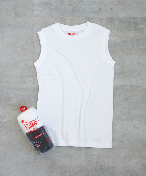 HANES(ヘインズ)の「《2枚セット》Hanes/ヘインズ 2P JAPAN FIT for Her スリーブレスTEE(Tシャツ/カットソー・レディース・ピンク/ブラック・MEDIUM/LARGE)」の8枚目の写真