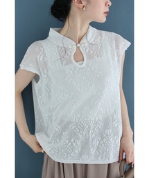 cawaii | アジアンデザインな首元のメッシュカットソートップス(Tシャツ/カットソー)