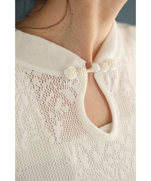 cawaii（カワイイ）の「アジアンデザインな首元のメッシュカットソートップス（Tシャツ/カットソー・レディース・ホワイト・FREE）」の11枚目の写真