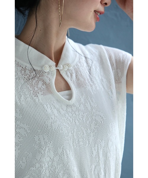 cawaii（カワイイ）の「アジアンデザインな首元のメッシュカットソートップス（Tシャツ/カットソー・レディース・ホワイト・FREE）」の7枚目の写真