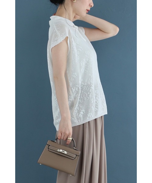 cawaii（カワイイ）の「アジアンデザインな首元のメッシュカットソートップス（Tシャツ/カットソー・レディース・ホワイト・FREE）」の6枚目の写真