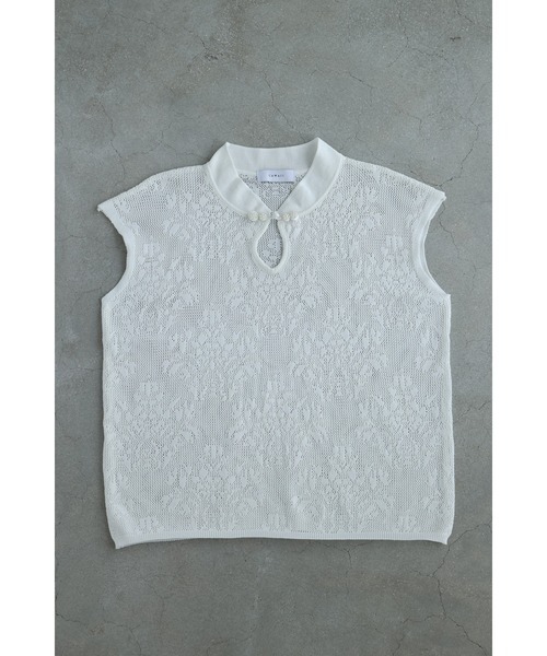 cawaii（カワイイ）の「アジアンデザインな首元のメッシュカットソートップス（Tシャツ/カットソー・レディース・ホワイト・FREE）」の2枚目の写真