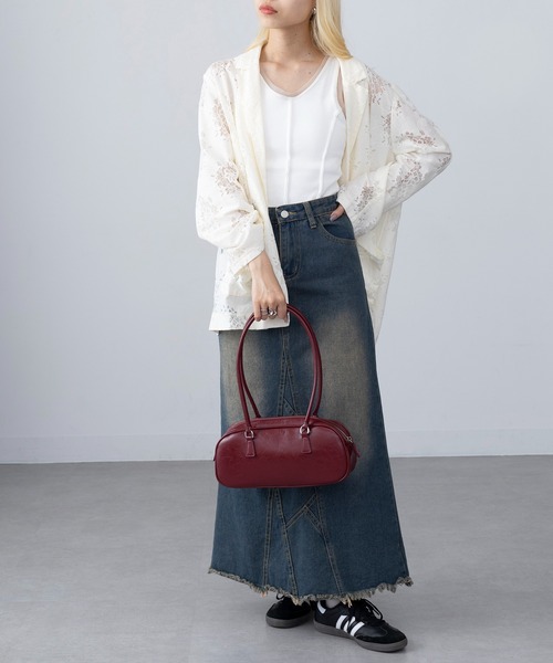 MAGASIN DE MODE Onjna(マガジンデモードオンジェナ )の「【MAGASIN DE MODE Onjna】PUレザー ロングハンドルボストンバッグ 横長 ワイド 韓国風 KNF-TP(ボストンバッグ・レディース・シルバー/ブラック/レッド・FREE)」の7枚目の写真