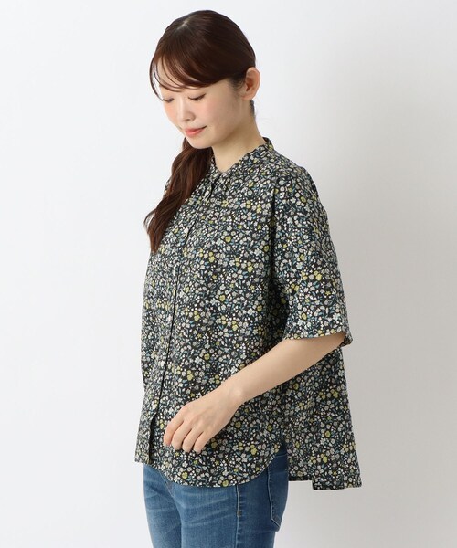 綿ローンリップル 小花柄 6分袖ブラウス（シャツ/ブラウス