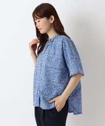 綿ローンリップル 小花柄 6分袖ブラウス