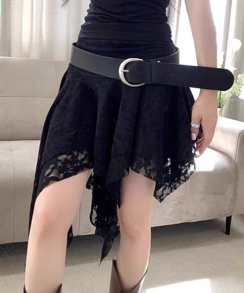 MASHIRO】アシメレースミニパンツスカート Y2K グランジ（MA/EK111