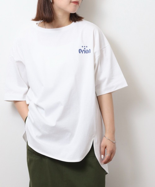 FUNALIVE(ファンアライブ)の「オリオン ビール スリット入りPO(Tシャツ/カットソー・レディース・ブラック/オフホワイト/ブルー・M-L)」の1枚目の写真