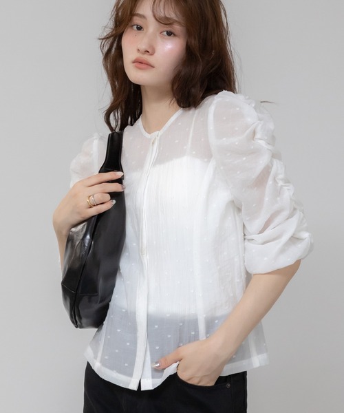 セール】【original】ドットシャーリングブラウス/シアートップス 水玉