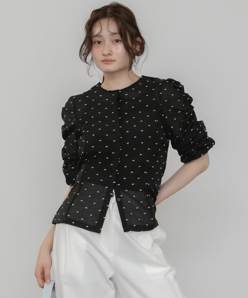 セール】【original】ドットシャーリングブラウス/シアートップス 水玉