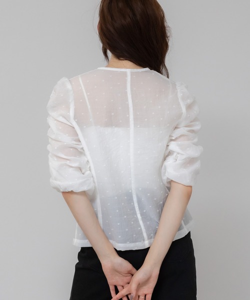 ANAYI ドットアムンゼンシャーリングブラウス 38 スタンドカラー 水玉 ANAYI ドットアムンゼンシャーリングブラウス 38 スタンドカラー