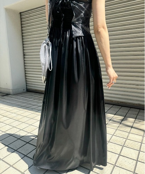 セール】MEDI LEATHER LIKE VOLUME CAMI DRESS（ワンピース