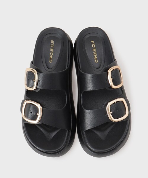 OPAQUE.CLIP（オペークドットクリップ）の「【軽量】ゴールドバックルフットベッドサンダル（サンダル・レディース・ブラック/アイボリー・01/02/03）」の7枚目の写真