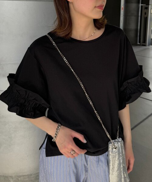 CIAOPANIC TYPY(チャオパニックティピー)の「袖ギャザーフリルデザインカットソー(Tシャツ/カットソー・レディース・ホワイト/ブラック/カーキ・ONE SIZE)」の6枚目の写真